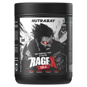 Nutrabay RageX Pre-Workout | L-Citrulline, Beta-Alanine, Caffeine & Black Pepper Extract | Energy, Focus & Pump - 360 gm (0.79 Lb), Cola